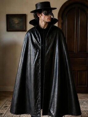 Deluxe Gothic Plague Doctor Halloween Costume Faux Leather Cape 5 Piece Costume